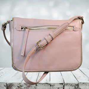 Margot Pink Leather Zipper Trim Crossbody Bag